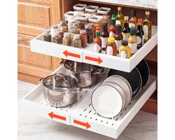 VEVOR 2 X Telescopische Lade-Organizer voor Keukenkasten, 31-48 Cm, 52 Cm Diepe Uittrekbare Lades voor Kasten, Uitschuifbare Lades voor Keukenkasten met Nano-Plakstrips, Wit