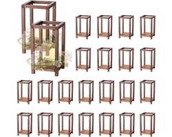 VEVOR 24x Houten Lantaarns, LED Kaarsenhouders Gemaakt van Hout & Kunststof, Rustiek Decoratief Tafelstuk voor Thuis, Ideaal voor Bruiloftstafels, Feesten, Boerderijen, Interieurdecoratie, Bruin