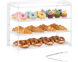 VEVOR 3-Laags Gebaksvitrine, Commerciële Bakkerijvitrine van Transparant Acryl, Toonbankvitrine met Scharnierende Deur en Verwijderbare Tussenschotten voor Koekjes, Desserts en Donuts, 482 X 232 X 380 mm