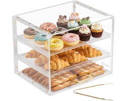VEVOR 3-Laags Gebaksvitrine, Commerciële Bakkerijvitrine van Transparant Acryl, Toonbankvitrine met Scharnierende Deur en Verwijderbare Tussenschotten voor Koekjes, Desserts en Donuts, 33 X 26 X 26 Cm