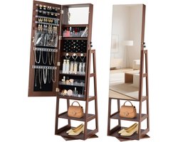 VEVOR 360° Draaibare Sieradenkast (155 mm Hoog) met Spiegel over de Volledige Lengte en Opbergruimte, Sieradenkastorganizer met 2 Sleutels, Accessoirevakken en Opbergvakken, Sieradenopbergruimte