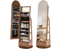 VEVOR 360° Draaibare Sieradenkast (1655 mm Hoog) met Spiegel over de Volledige Lengte en Opbergruimte, Sieradenkastorganizer met 2 Sleutels, Accessoirevakken, Planken en Lades, Sieradenopbergruimte