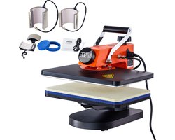VEVOR 6 In 1 Hittepers - Warmte Persmachine Transferpers - Met 38 x 30 cm Mica-verwarmingscomponenten , Displays met Twee Schermen - Geschikt Voor Het Aanbrengen Van Letters, Cijfers En Patronen Op Petten, T-Shirts, Kopjes, Borden - Oranje