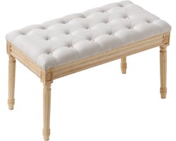 VEVOR 80 x 40 x 48 cm Veelzijdige Gestoffeerde Bank, Rubberhout Stoelpoten + Linnen En Traagschuim Zitkussen + MDF-Plaat Zitplank, Max. 100 kg Laadvermogen, Beige