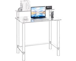 VEVOR Acryl Computerbureau 2-laags Kantoortafel met Monitorstandaard, Modern Bureau (draagvermogen 60 kg) voor Slaapkamer Kantoor Studeerkamer Garderobekast, 50 x 80 x 88 cm (Transparant)