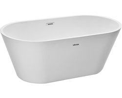 VEVOR Acryl Vrijstaande Badkuip, 59 inch Eigentijdse Witte Badkuip met Gepolijste Chromen Overloop en Afvoer, Elegante Ovale Vrijstaande Badkuip voor Moderne Badkamers of Renovatieprojecten