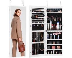 VEVOR Afsluitbare Sieradenkast, Spiegelkast, 108 cm Hoog, Sieradenopbergruimte met Lange Spiegel, Sieradenspiegelorganizer met LED-binnenverlichting en Fluwelen Voering, Wit
