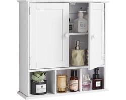 VEVOR Badkamer Wandkast Medicijnkastje Met 2 Deuren en Verstelbare Planken, Opbergkast Boven Het Toilet voor Wandmontage, Hangkast Met 3 Open Compartimenten voor Keuken, Toilet