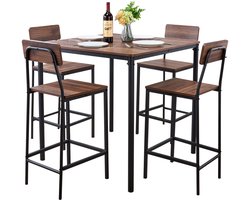 VEVOR Bartafelset (5-delig) met 4 barkrukken en afgeronde randen, vierkante pubtafel, staande tafel (90 x 90 x 91 cm), bistrotafel, eettafel, geschikt voor kantoor, minibar, woonkamer, eetkamer