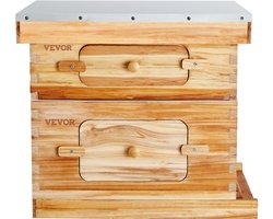 VEVOR Bijenkorf, 20 frames, Snoekbaarsbijenkorf, met bijenwas gecoat cederhout, 1 diep + 1 middelgrote bijenkast, Langstroth bijenkorfset, heldere acrylramen met fundering
