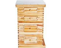 VEVOR Bijenkorf, 40 frames, snoekbaarzenkorf, bijenwas gecoat cederhout, 2 diepe + 2 middelgrote bijenkasten, Langstroth bijenkorfset, heldere acrylramen met fundering