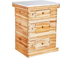 Vevor Bijenkorf met 2 diepe dozen en 1 medium doos - Bijenkast - Imker - 41.2 x 50.4 x 76 cm - 100% Bijenwas gecoat - Cederhout - Korf met 30 frames - Helder Acryl bijenramen
