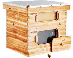 Vevor Bijenkorf set met 1 diepe doos en 1 medium doos - Bijenkast - Imker - 46.2 x 56.2 x 51,5 cm - 100% Bijenwas gecoat - Cederhout - Korf met 20 frames - Helder Acryl bijenramen