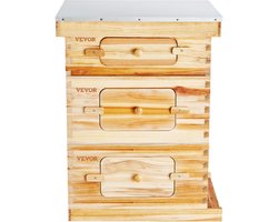 VEVOR Bijenkorf, Snoekbaarskorf voor 30 frames, bijenwas gecoat cederhout, 2 diepe + 1 middelgrote bijenkast, Langstroth bijenkorfset, heldere acrylramen met fundering