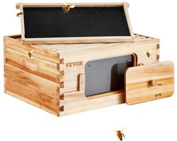 Vevor Bijenkorf starterset met 1 diepe doos - Bijenkast - Imker - 41.4 x 50.3 x 24.5 cm - 100% Bijenwas gecoat - Cederhout - Korf met 10 frames - Helder Acryl bijenramen