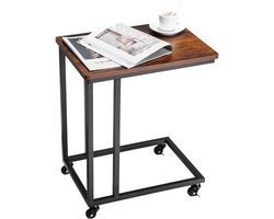 VEVOR Bijzettafel Salontafel Met Metalen Frame Op Wielen, C-Vormige Salontafel voor Woonkamer Slaapkamer Kantoor 500 X 350 X 605 Mm Tv-Lade, Woonkamertafel Banktafel Bruin en Zwart