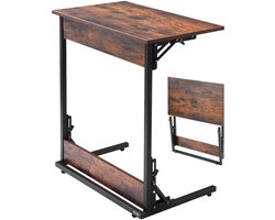 VEVOR Bijzettafel Salontafel Opvouwbaar Met Metalen Frame en Verstelbare Voeten, C-Vormige Salontafel voor Woonkamer Slaapkamer Kantoor 60 X 37 X 70 Cm Tv-Lade, Salontafel Bruin en Zwart