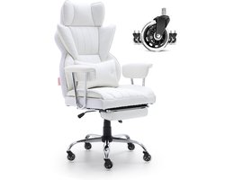 VEVOR bureaustoel PU leer wit directiestoel met voetsteun, bureau draaistoel in hoogte verstelbaar 0-80 mm, draagvermogen 181,43 kg, directiestoel bureaustoel 860 x 610 mm rugleuning draaistoel