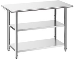 VEVOR Catering Werktafel 1219 X 610 X 864 mm, Roestvrijstalen Tafel met 3 Niveaus en in Hoogte Verstelbare Schappen, Draagvermogen Blad 245 kg en 2 Onderste Schappen Elk 204 kg, Voorbereidingstafel voor Restaurants