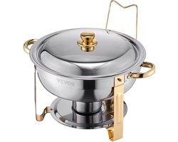 VEVOR Chafing Dish Set Buffet Bruiloft Voedselwarmer Roestvrij Staal 4.7L 4 Stuks Goud