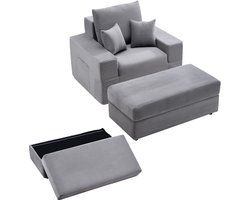 VEVOR Chaise Longue Relaxstoel 1115 mm, Modulaire Loungestoel met Decoratieve Kussens en Armleuningen, Bank met Diepe Zitting en Voetenbank voor Woonkamer Slaapkamer, Leesstoel Gemaakt van Zeer Elastisch Spons