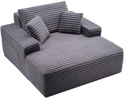 VEVOR Chaise Lounge Relaxbed 124 cm, Gestoffeerde slaapbank met decoratieve kussens en armleuningen, Slaapbank met diepe zitting voor woonkamer/slaapkamer, Loungestoel gemaakt van zeer elastische spons