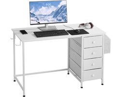 VEVOR Computer Bureau met Stoflaadjes, 120 cm Omkeerbare Studie Werk Schrijfbureau voor Moderne Thuisbureau Slaapkamer, Eenvoudig Modern Knuffig PC Tafel Metalen Frame Kantoormeubilair, Wit