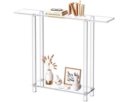 VEVOR Consoletafel, Acryl Bijzettafel met 2 Niveaus en Open Opbergruimte Eronder, Moderne Rechthoekige Bijzettafel, Transparante Entreetafel voor Hal, 19,3 x 100 x 80 cm (Doorzichtig)