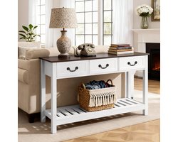 VEVOR Consoletafel/Salontafel met Lades en Opbergvak, Smalle Rechthoekige Entreetafel van MDF + Spaanplaat voor Hal, Slaapkamer, Woonkamer, Entree, Gangtafel 120x30x80CM Bruin + Wit