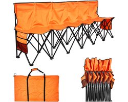 VEVOR Draagbare Teambank Campingbank (6 Personen) met Zijvakken en Draagtas, Opvouwbare Bank met Rugleuning, Zijbank Sportbank voor Voetbal Honkbal Buitenactiviteiten, Oranje