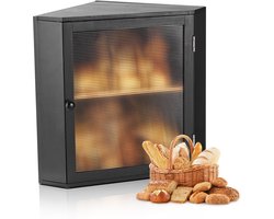 VEVOR Dubbellaagse Broodtrommel Hoekbroodtrommel Broodcontainer Zwart Houten Opbergruimte