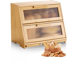 VEVOR Dubbellaagse Broodtrommel voor Aanrecht Broodtrommel Broodcontainer Natuurlijk