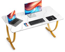 VEVOR Executive Desk, 160 cm W x 80 cm D Grote Kantoortafel, Moderne Computertafel Conferentie Zitkamer Tafel, Business Furniture Verwijdere Schrijftafel voor Home Office, Wit en Goud