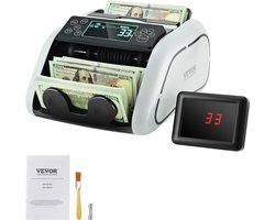 VEVOR Geldtelmachine, Bankbiljettenteller met UV-, MG-, IR- en DD-Valsgelddetectie, USD- en EUR-Geldtelmachine met Groot LCD- en Extern Display voor Kleine Bedrijven