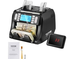 VEVOR-Geldtelmachine, Bankbiljettenteller met Uv-, Mg-, Ir- en Dd-Valsgelddetectie, Usd- en Eur-Geldtelmachine met Optelling en Batchmodus, Groot Lcd- en Extern Display