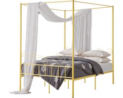 VEVOR Hemelbedframe Queen Size met Hoofdeinde Gouden Ronde metalen Buis Hemelbed