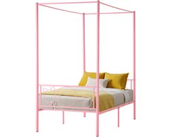 VEVOR Hemelbedframe Twin Size met hoofdeinde Roze Ronde Metalen Buis Hemelbed