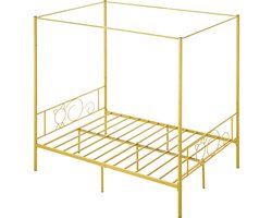 VEVOR Hemelbedframe, volledige grootte met hoofdeinde, gouden ronde metalen buishemelbed