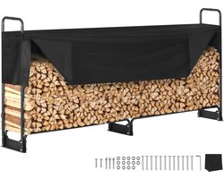 VEVOR Hout Rek Brandhoutrek Metaal 259x36x117cm Brandhoutrek Stalen Frame Gepoedercoat Brandhout Onderdak 300kg met Waterdichte Hoes Stapelhulp Houten Onderdak voor Veranda Tuin Terras Tuin