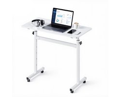 VEVOR In Hoogte Verstelbaar Bureau 700-1115 mm, Draagvermogen 25 Kg, Computerbureau met Tafelblad van 810 X 410 mm, Kantoorbureau met Vergrendelbare Wielen en Haken, Zit-Sta Bureau voor Thuiswerkplek/Studie
