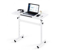 VEVOR In Hoogte Verstelbaar Bureau 810x410mm, 25kg Draagvermogen Computerbureau met 360° Kantelbaar Tafelblad, Kantoorbureau met Haken en Vergrendelbare Wielen, Zit-Sta Bureau voor Thuiswerkplek/Studeerkamer