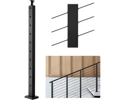 VEVOR Kabelleuningpaal, 914 X 25,4 X 50,8 Mm, Leuningpaal met 30° voorgeboorde Gaten, Roestvrij Staal Sus304, Horizontale En Gebogen Beugel, voor Leuning, Zwart