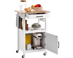 VEVOR Keukeneilandwagen Roltafel met Opbergruimte en Kast met Enkele Deur, Wit