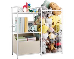VEVOR Kinderboekenkast met Speelgoedopbergruimte, 2-laags Boekenkast met Stoffen Speelgoedkist, Kinderplank, Kinderkamerplank, Wit, Geschikt voor Woonkamer, Hal, Kleuterschool