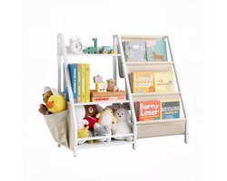 VEVOR Kinderboekenplank Speelgoedopslag voor Peuters Boekenplank met Stoffen Opbergvakken & Zijvak, Kinderplank voor Kinderkamer Speelkamer Kleuterschool Kinderkamer 850 x 300 x 755 mm