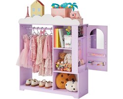 VEVOR Kinderkledingkast 91x30x103cm, Kinderkledingkast met Spiegel, Kledingstang en Planken, Verkleedkast van MDF met Sieradendoos voor Meisjes, Kinderkledingkast voor Kostuums, Speelgoed en Poppen, Paars