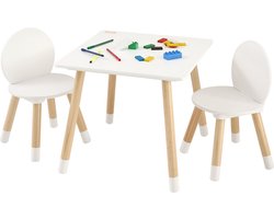 VEVOR Kinderzitgroep Kindertafel, 2 Kinderstoelen 1 Tafel Kinderzitgroep Van Grenenhout, Kindertafelset, Stal Kindermeubel Zitje voor Kinderen, Meisjes, Jongens, Speelkamer Kindermeubelset Wit