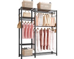 VEVOR Kledingrek (Verstelbaar) met 3 Kledingstangen en Een Draagvermogen van 363 Kg en 6 Planken en 8 Haken, Open Kledingkast voor Slaapkamer, Kledingwinkel, Garderobe, Hal