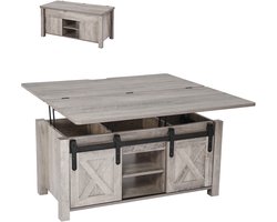 VEVOR Lift Top Salontafel 100cm, Rustieke Salontafel met Schuurdeur en Verborgen Opbergvak, Rechthoekig Lifttafelblad voor Woonkamer, Kantoor, Thuis, Woonkamertafel, Banktafel, Eettafel, Eikenhout