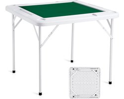VEVOR Mahjongtafel, Opvouwbare Dominotafel voor 4 Spelers met Slijtvast Groen Tafelblad, Draagbare Vierkante Kaarttafel met 4 Bekerhouders en 4 Chipcompartimenten voor Mahjong en Poker-puzzels
